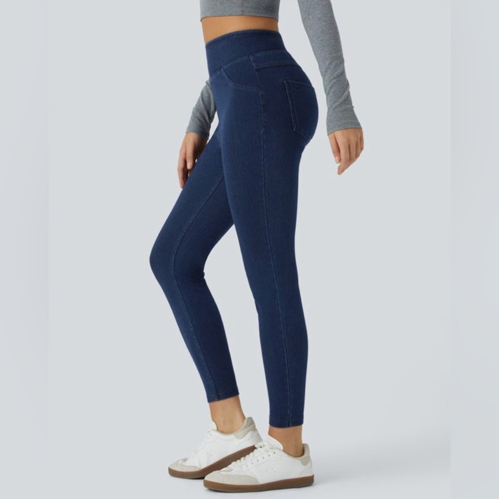 SOLD - Halara Flex High Waisted Backside Pocket Midnight Blue Denim Leggings